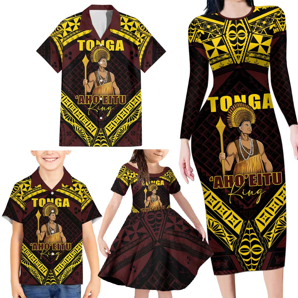 Tonga First King Family Matching Long Sleeve Bodycon Dress and Hawaiian Shirt Ahoeitu Know Your Roots