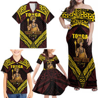 Tonga First King Family Matching Off Shoulder Maxi Dress and Hawaiian Shirt Ahoeitu Know Your Roots