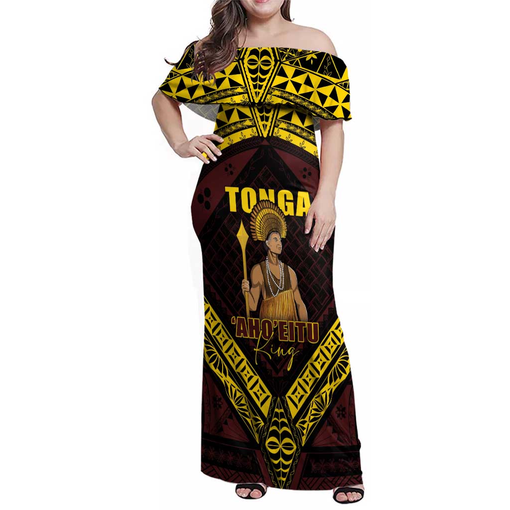 Tonga First King Family Matching Off Shoulder Maxi Dress and Hawaiian Shirt Ahoeitu Know Your Roots