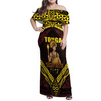 Tonga First King Family Matching Off Shoulder Maxi Dress and Hawaiian Shirt Ahoeitu Know Your Roots