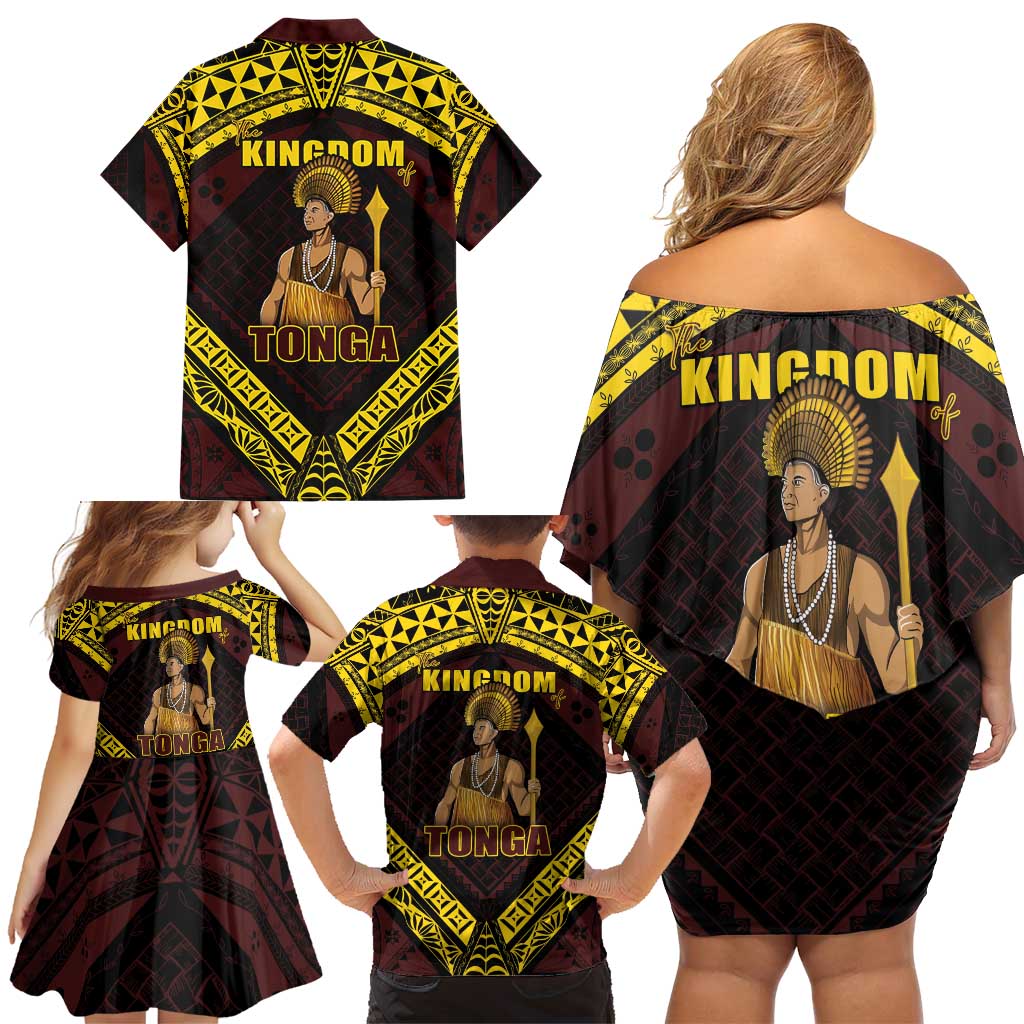 Tonga First King Family Matching Off Shoulder Short Dress and Hawaiian Shirt Ahoeitu Know Your Roots