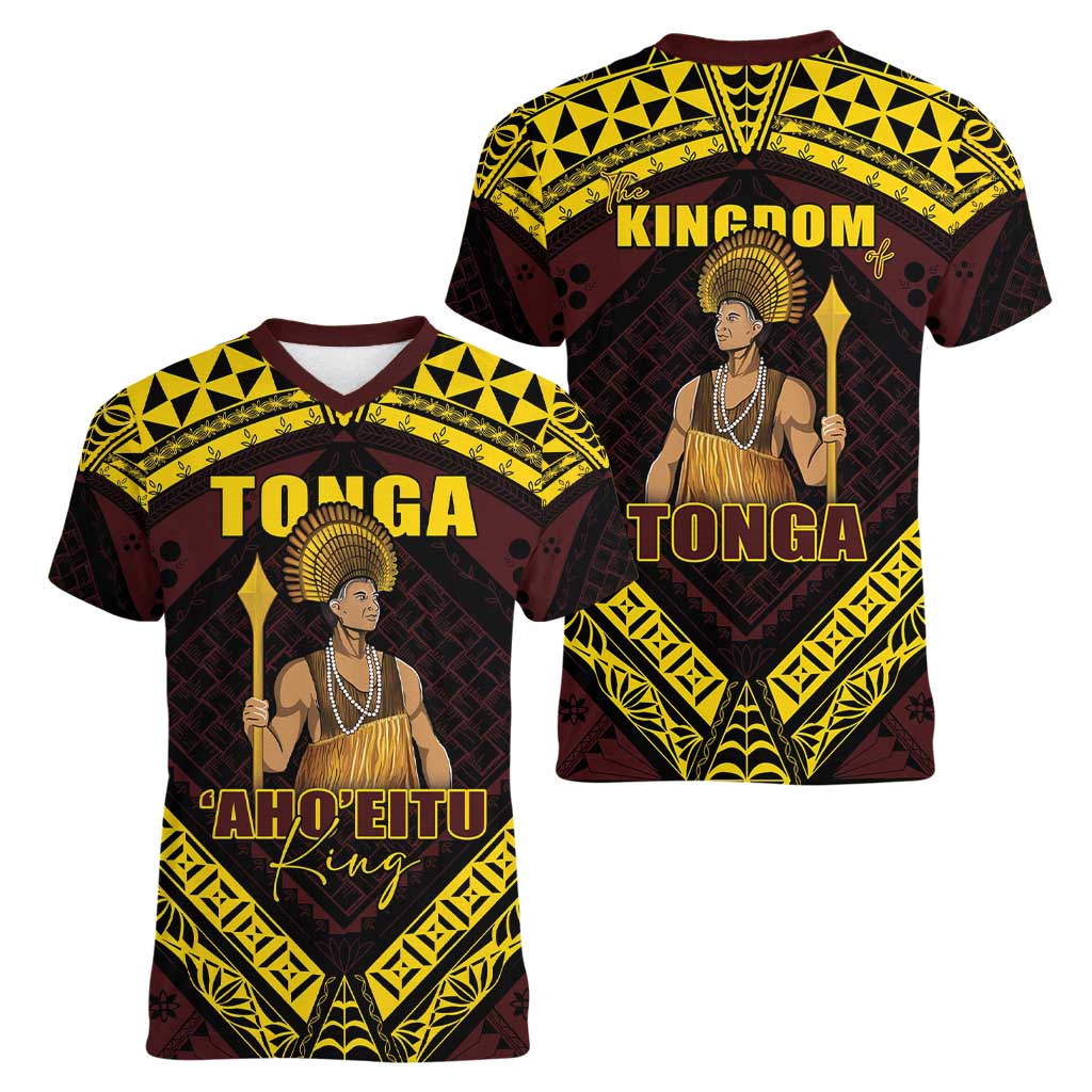 Tonga First King Women V-Neck T-Shirt Ahoeitu Know Your Roots