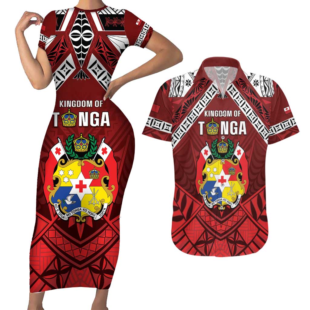 Tonga Emancipation Day Couples Matching Short Sleeve Bodycon Dress and Hawaiian Shirt Tongan Kupesi Pattern
