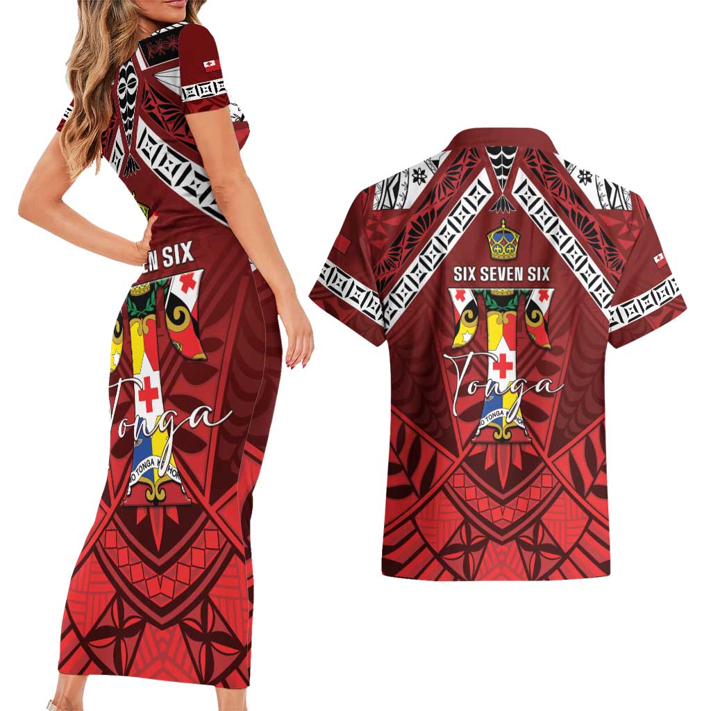 Tonga Emancipation Day Couples Matching Short Sleeve Bodycon Dress and Hawaiian Shirt Tongan Kupesi Pattern