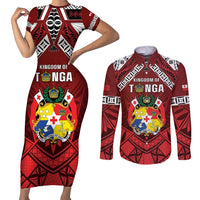 Tonga Emancipation Day Couples Matching Short Sleeve Bodycon Dress and Long Sleeve Button Shirt Tongan Kupesi Pattern