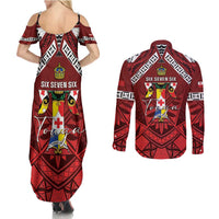 Tonga Emancipation Day Couples Matching Summer Maxi Dress and Long Sleeve Button Shirt Tongan Kupesi Pattern