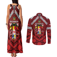 Tonga Emancipation Day Couples Matching Tank Maxi Dress and Long Sleeve Button Shirt Tongan Kupesi Pattern