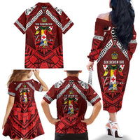 Tonga Emancipation Day Family Matching Off The Shoulder Long Sleeve Dress and Hawaiian Shirt Tongan Kupesi Pattern
