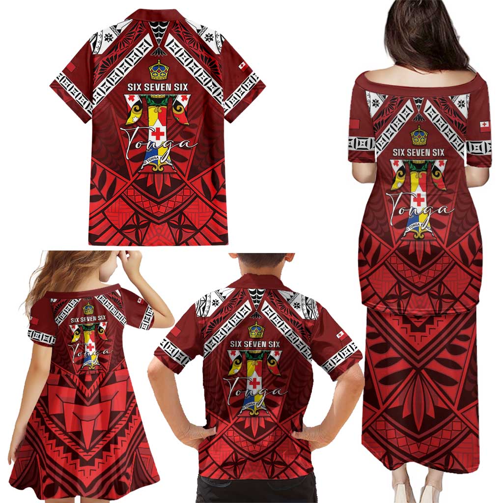 Tonga Emancipation Day Family Matching Puletasi and Hawaiian Shirt Tongan Kupesi Pattern