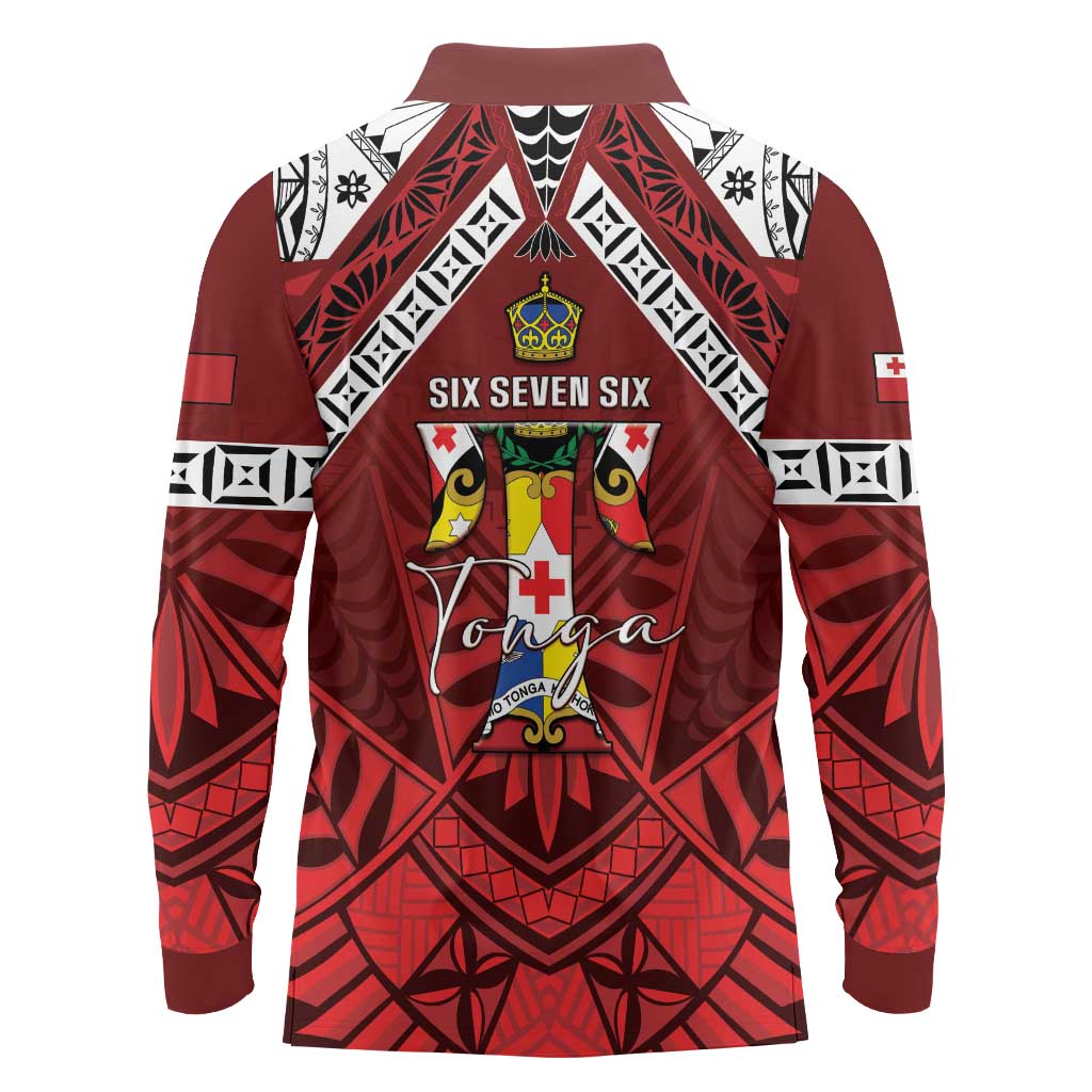 Tonga Emancipation Day Long Sleeve Polo Shirt Tongan Kupesi Pattern