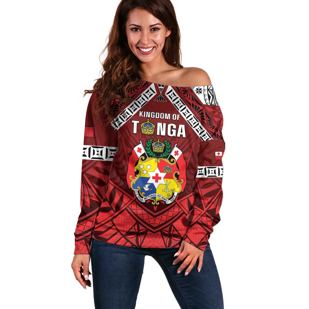 Tonga Emancipation Day Off Shoulder Sweater Tongan Kupesi Pattern