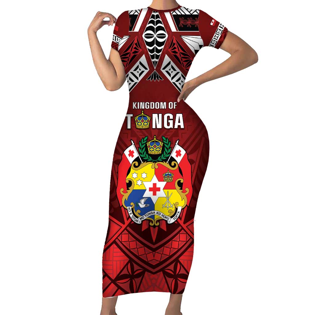 Tonga Emancipation Day Short Sleeve Bodycon Dress Tongan Kupesi Pattern