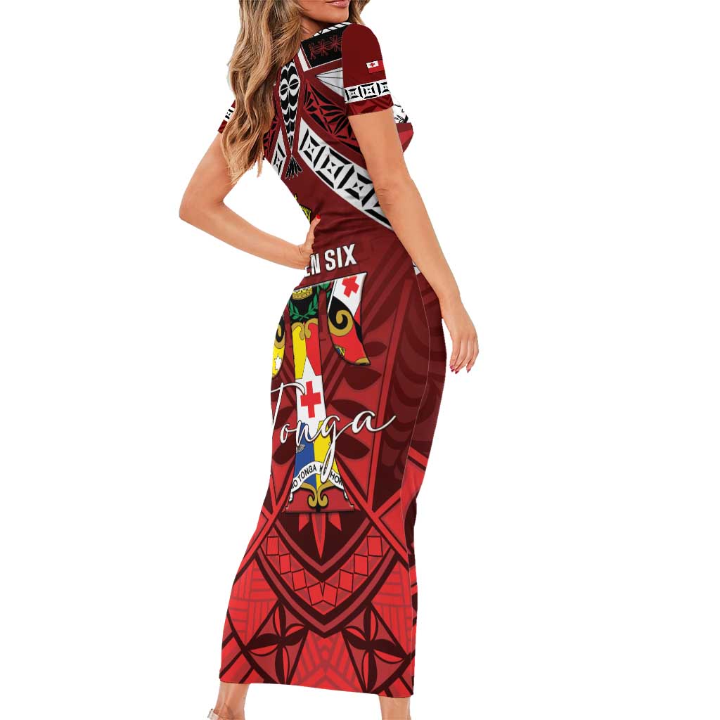 Tonga Emancipation Day Short Sleeve Bodycon Dress Tongan Kupesi Pattern
