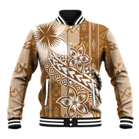 Tonga Kupesi Ngatu Baseball Jacket Vintage Brown Plumeria