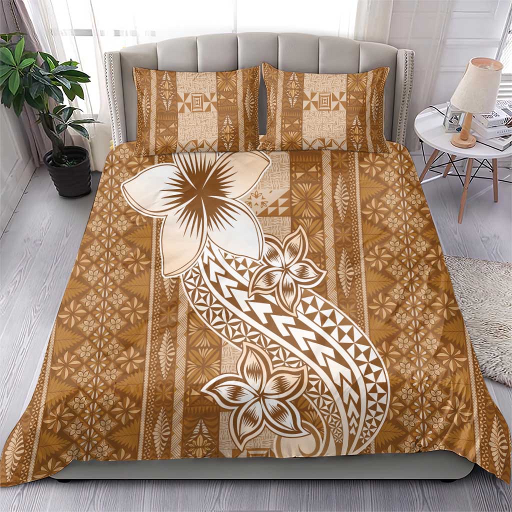 Tonga Kupesi Ngatu Bedding Set Vintage Brown Plumeria