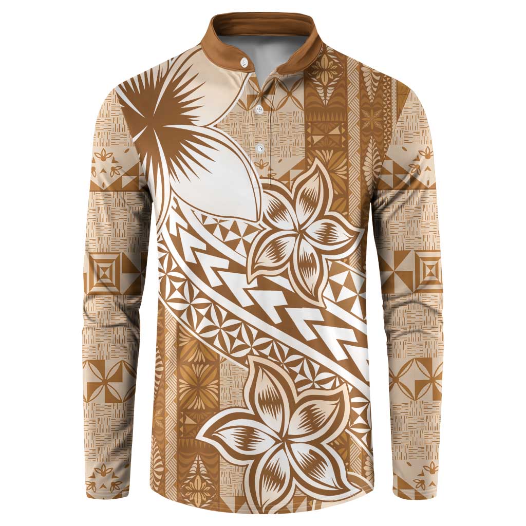 Tonga Kupesi Ngatu Button Sweatshirt Vintage Brown Plumeria