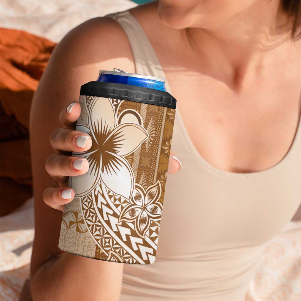 Tonga Kupesi Ngatu 4 in 1 Can Cooler Tumbler Vintage Brown Plumeria