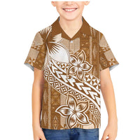 Tonga Kupesi Ngatu Family Matching Mermaid Dress and Hawaiian Shirt Vintage Brown Plumeria LT05 Son's Shirt Brown - Polynesian Pride