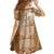 Tonga Kupesi Ngatu Family Matching Off Shoulder Maxi Dress and Hawaiian Shirt Vintage Brown Plumeria