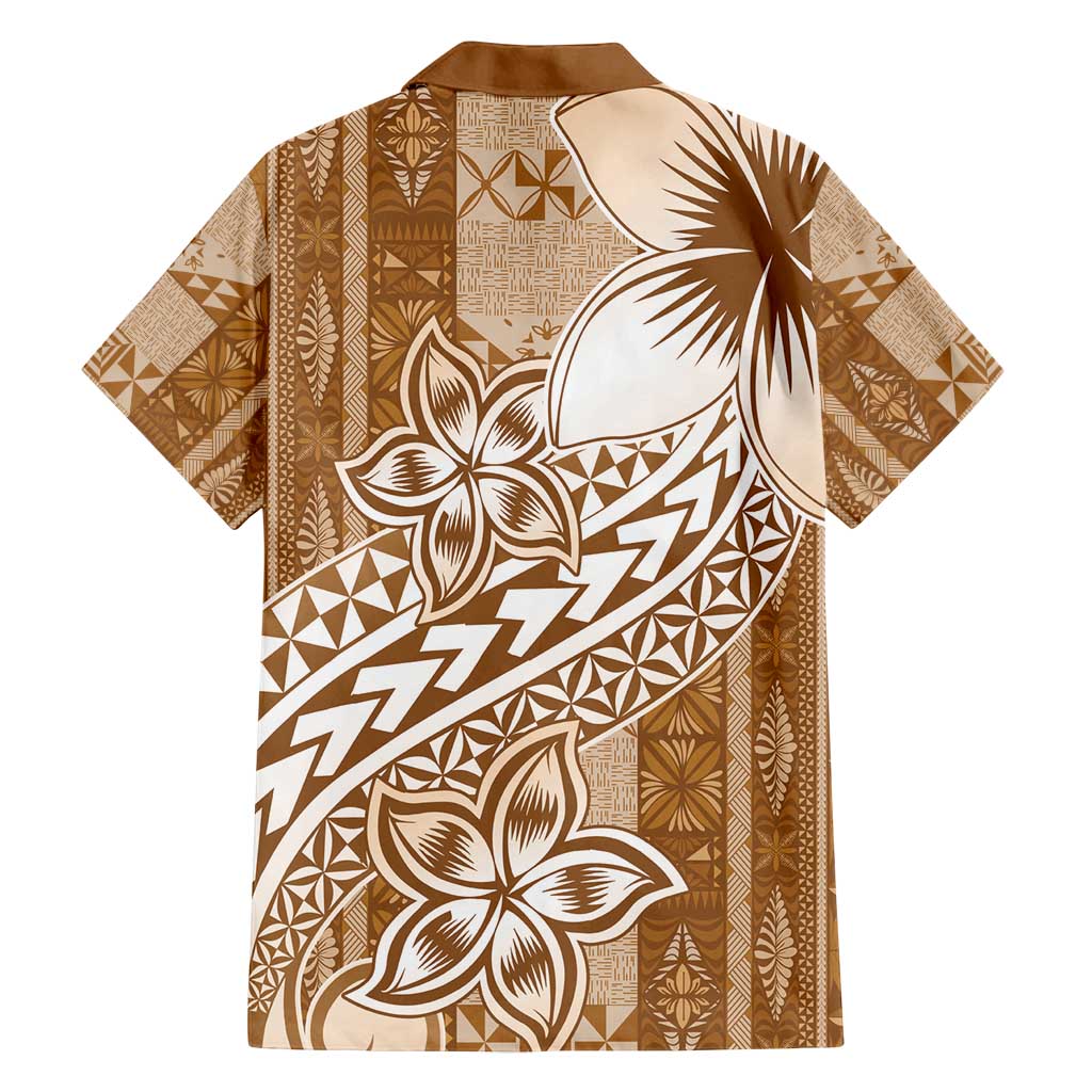 Tonga Kupesi Ngatu Family Matching Off Shoulder Maxi Dress and Hawaiian Shirt Vintage Brown Plumeria LT05 - Polynesian Pride