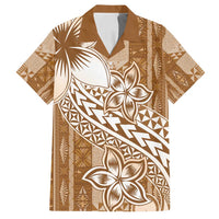 Tonga Kupesi Ngatu Family Matching Off Shoulder Short Dress and Hawaiian Shirt Vintage Brown Plumeria LT05 Dad's Shirt - Short Sleeve Brown - Polynesian Pride
