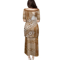 Tonga Kupesi Ngatu Family Matching Puletasi and Hawaiian Shirt Vintage Brown Plumeria