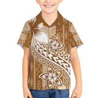 Tonga Kupesi Ngatu Family Matching Tank Maxi Dress and Hawaiian Shirt Vintage Brown Plumeria LT05 Son's Shirt Brown - Polynesian Pride