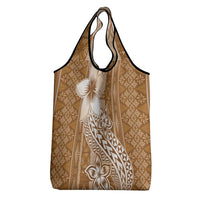 Tonga Kupesi Ngatu Grocery Bag Vintage Brown Plumeria