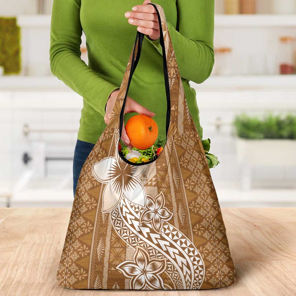 Tonga Kupesi Ngatu Grocery Bag Vintage Brown Plumeria