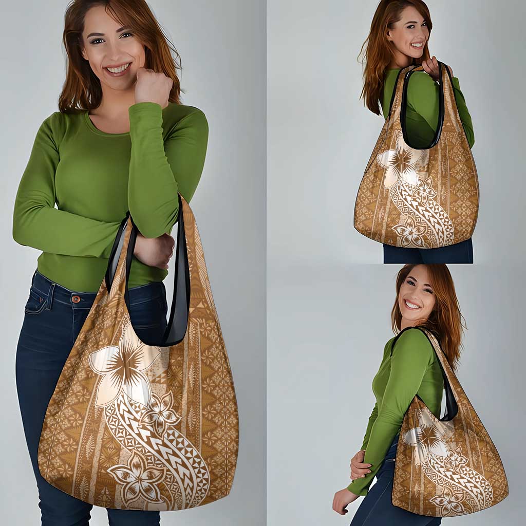 Tonga Kupesi Ngatu Grocery Bag Vintage Brown Plumeria