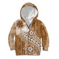 Tonga Kupesi Ngatu Kid Hoodie Vintage Brown Plumeria LT05 Zip Hoodie Brown - Polynesian Pride