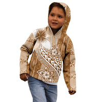 Tonga Kupesi Ngatu Kid Hoodie Vintage Brown Plumeria LT05 - Polynesian Pride