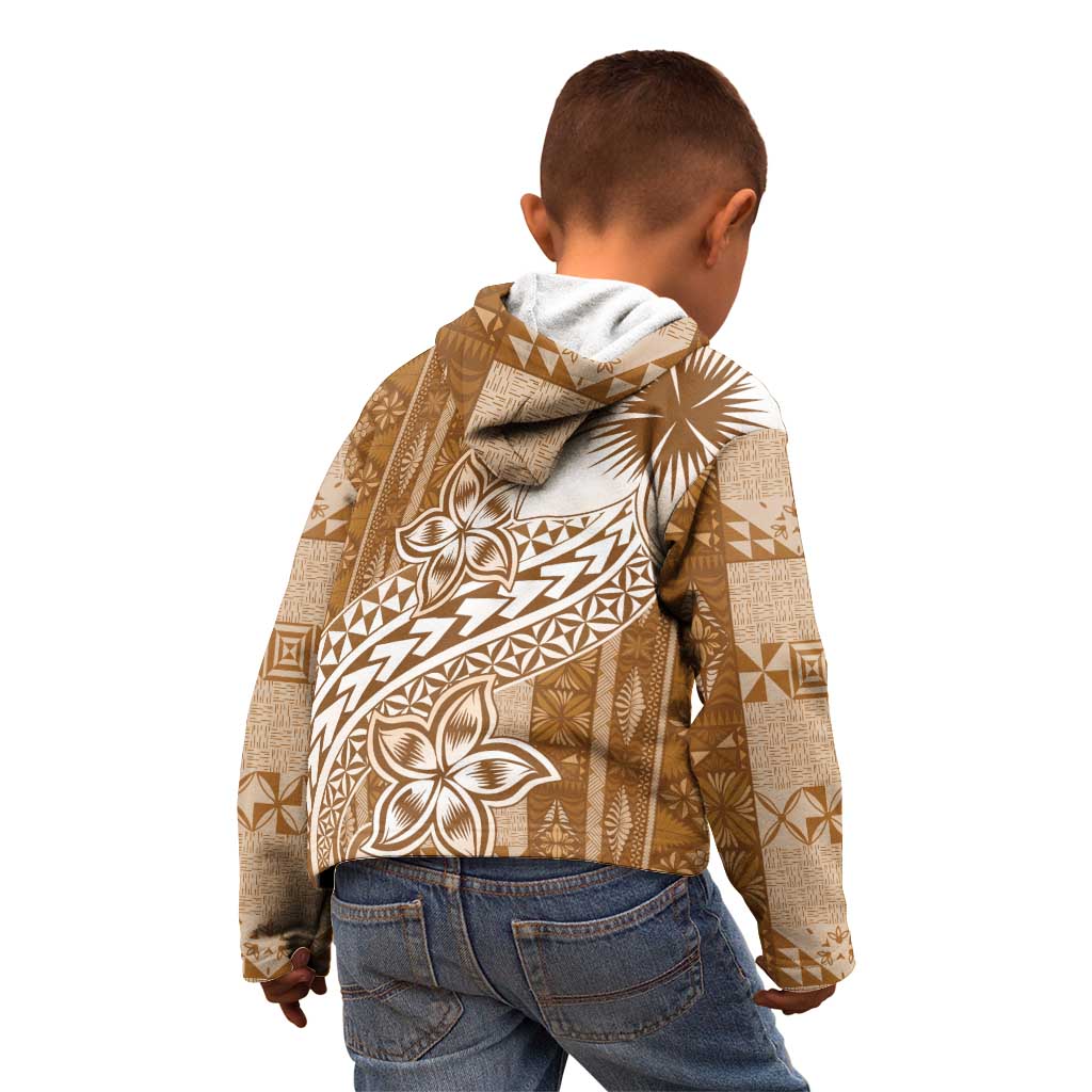 Tonga Kupesi Ngatu Kid Hoodie Vintage Brown Plumeria LT05 - Polynesian Pride