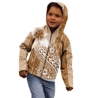 Tonga Kupesi Ngatu Kid Hoodie Vintage Brown Plumeria LT05 - Polynesian Pride