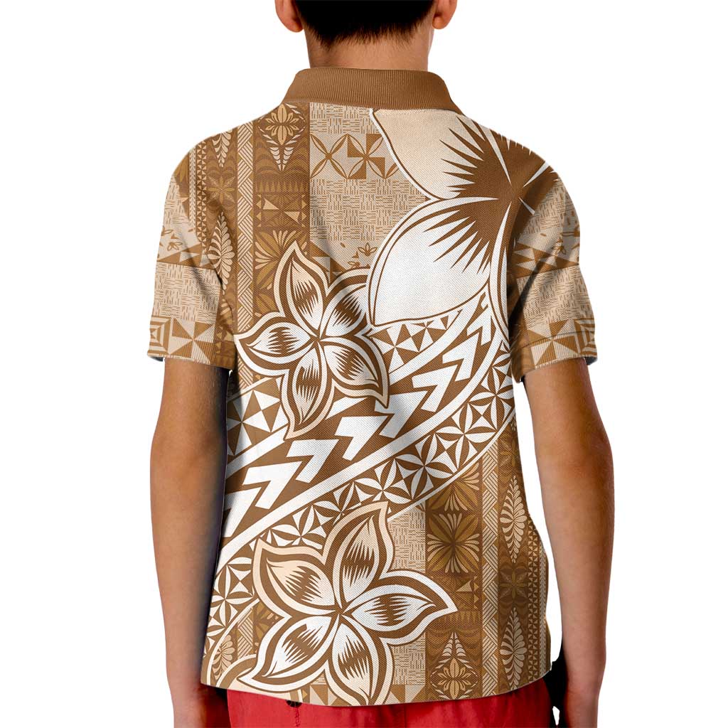 Tonga Kupesi Ngatu Kid Polo Shirt Vintage Brown Plumeria