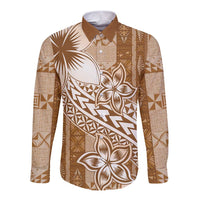 Tonga Kupesi Ngatu Long Sleeve Button Shirt Vintage Brown Plumeria