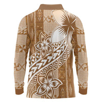 Tonga Kupesi Ngatu Long Sleeve Polo Shirt Vintage Brown Plumeria