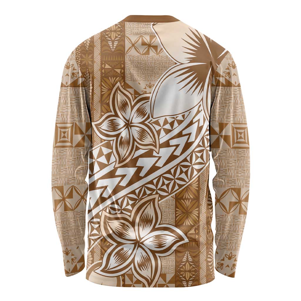 Tonga Kupesi Ngatu Long Sleeve Shirt Vintage Brown Plumeria