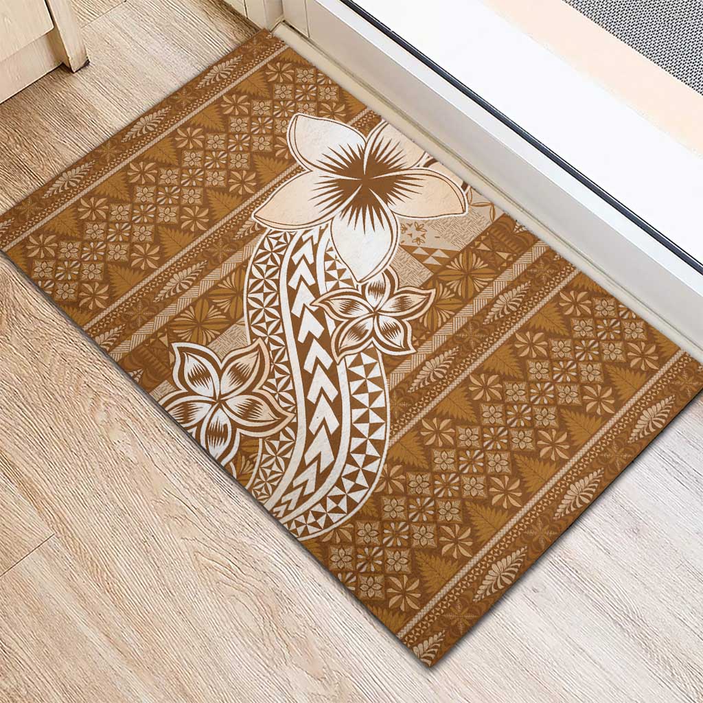 Tonga Kupesi Ngatu Rubber Doormat Vintage Brown Plumeria