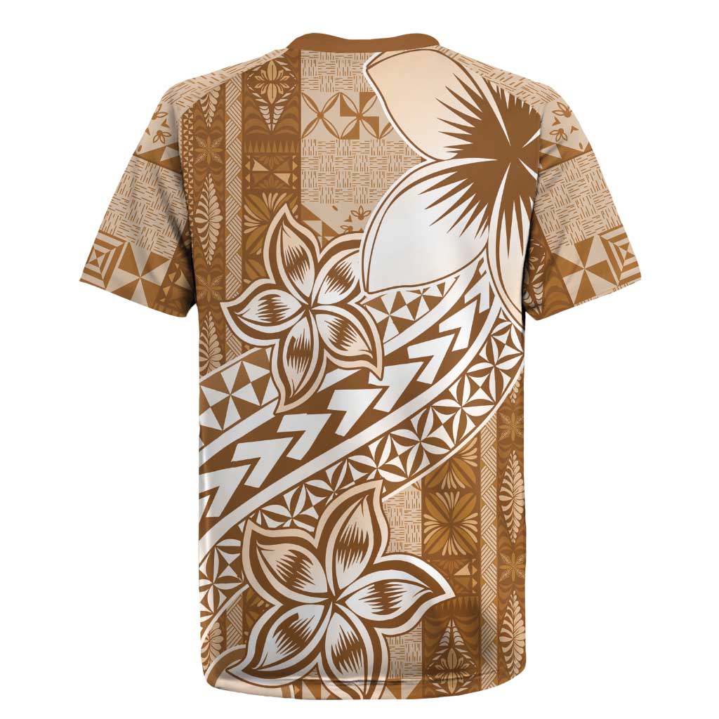 Tonga Kupesi Ngatu Rugby Jersey Vintage Brown Plumeria