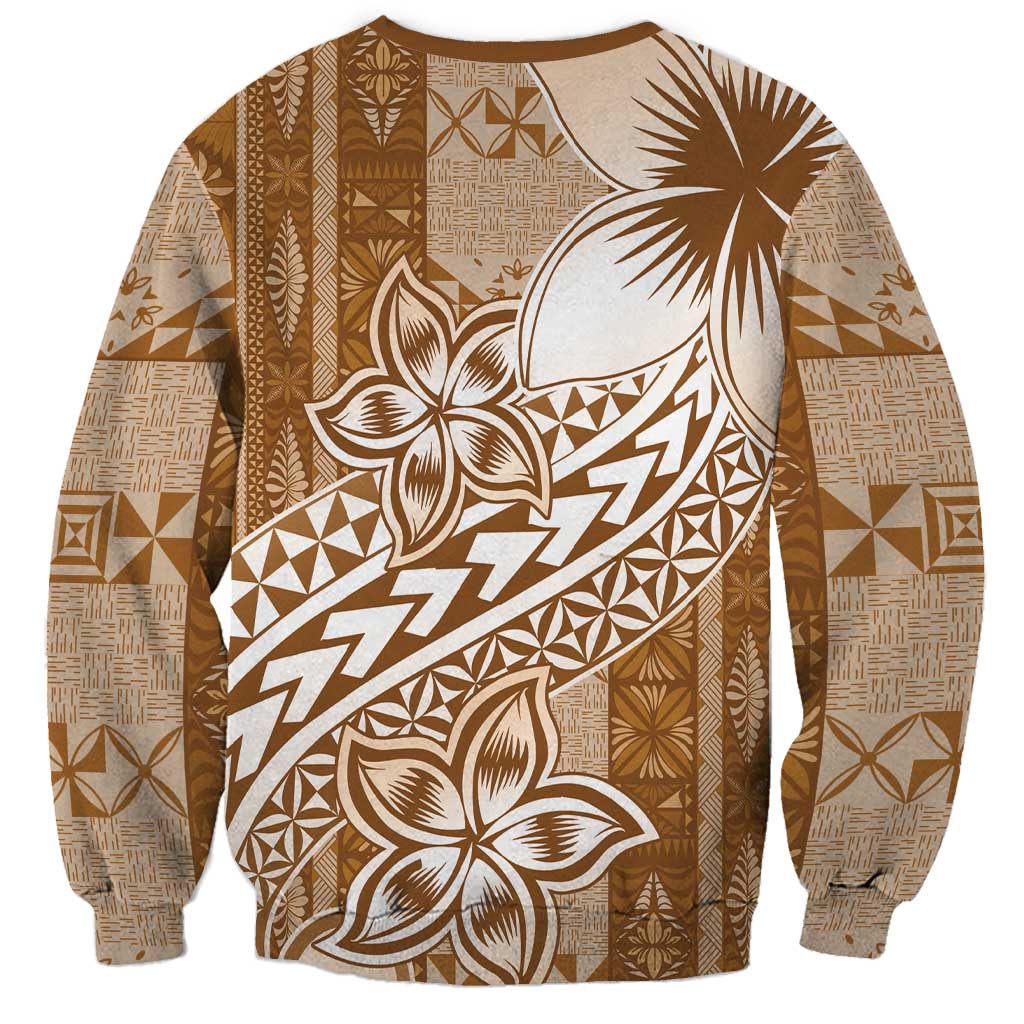Tonga Kupesi Ngatu Sweatshirt Vintage Brown Plumeria