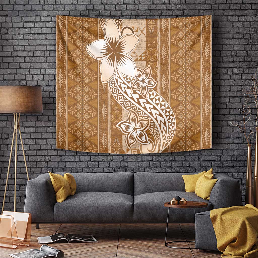 Tonga Kupesi Ngatu Tapestry Vintage Brown Plumeria
