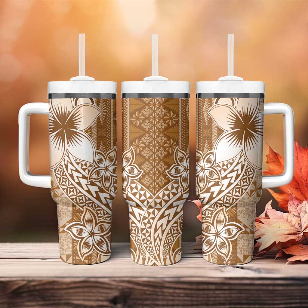 Tonga Kupesi Ngatu Tumbler With Handle Vintage Brown Plumeria