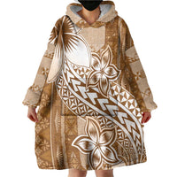 Tonga Kupesi Ngatu Wearable Blanket Hoodie Vintage Brown Plumeria LT05 - Polynesian Pride