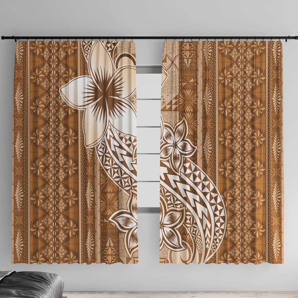 Tonga Kupesi Ngatu Window Curtain Vintage Brown Plumeria