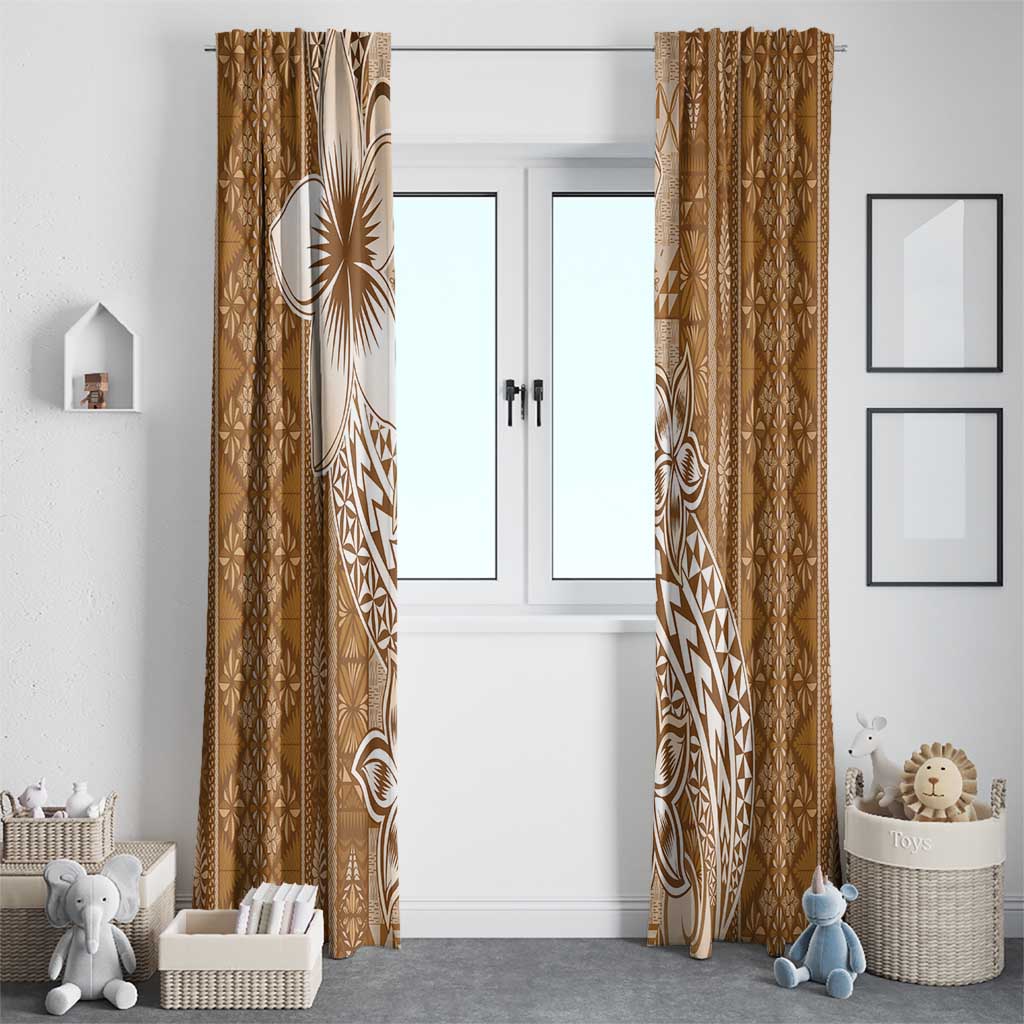 Tonga Kupesi Ngatu Window Curtain Vintage Brown Plumeria