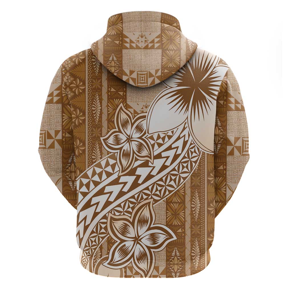 Tonga Kupesi Ngatu Zip Hoodie Vintage Brown Plumeria