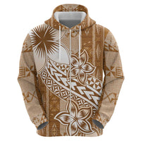 Tonga Kupesi Ngatu Zip Hoodie Vintage Brown Plumeria