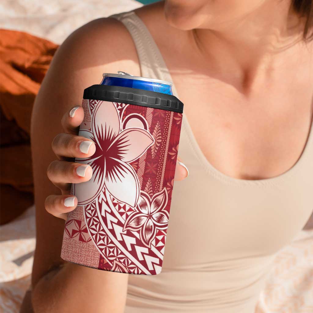 Tonga Kupesi Ngatu 4 in 1 Can Cooler Tumbler Vintage Red Plumeria