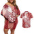Tonga Kupesi Ngatu Couples Matching Off Shoulder Short Dress and Hawaiian Shirt Vintage Red Plumeria